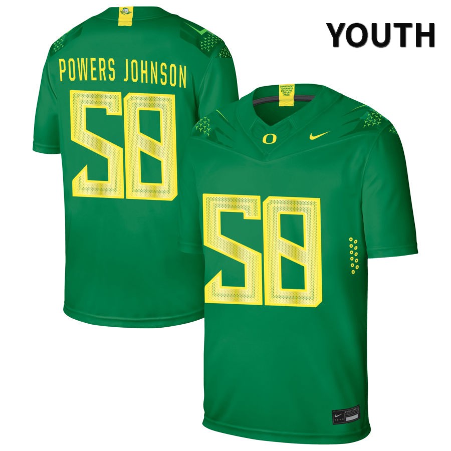 Oregon Ducks Youth #58 Jackson Powers Johnson Football College Authentic Green NIL 2022 Nike Jersey QLM06O8Y